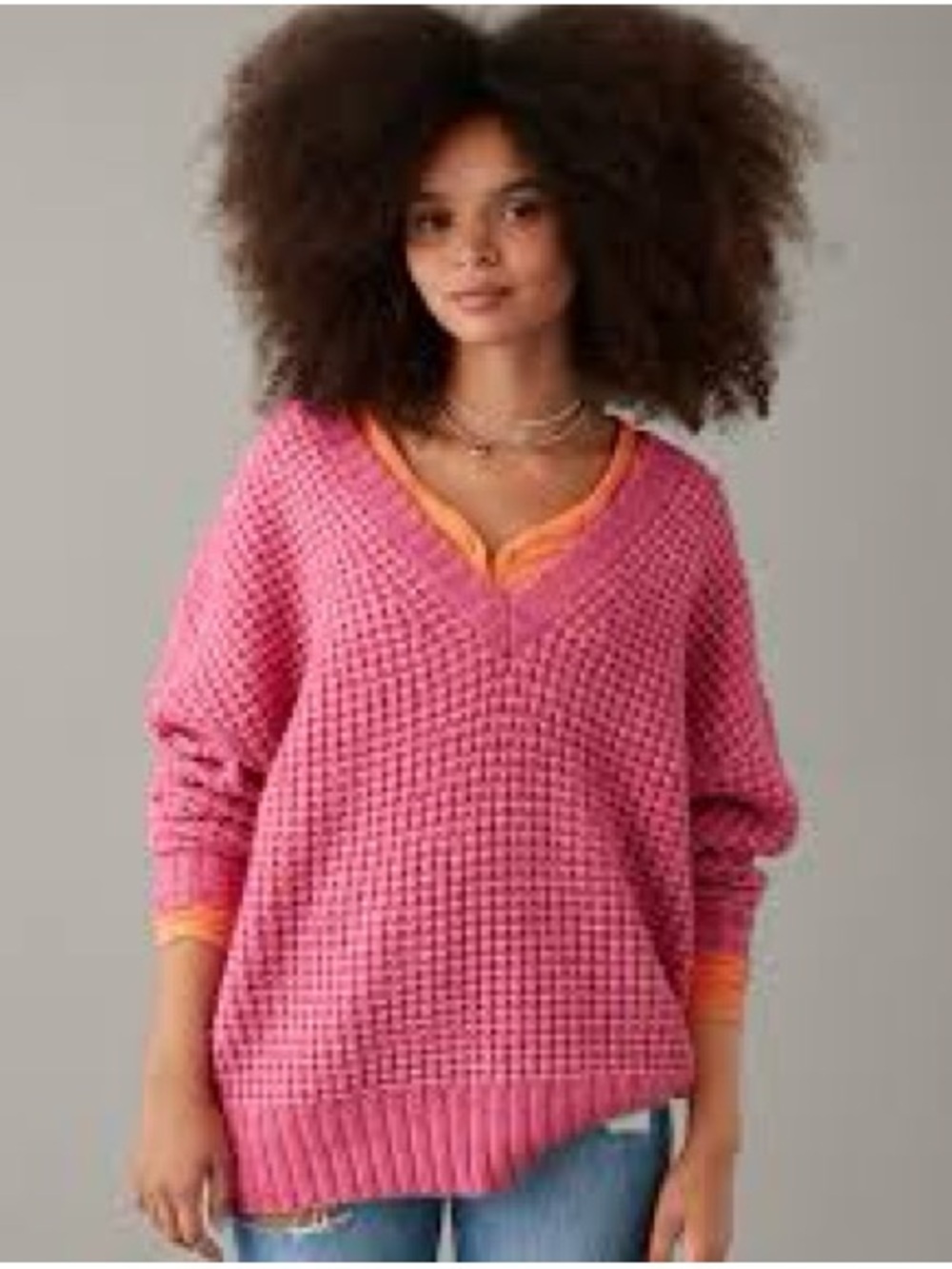 AE Whoa So Cozy Pink Waffle Knit Sweater Oversized Styling Size S